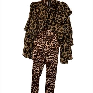 Leopard Print Ruffled -Jump Suit -Cat Suit